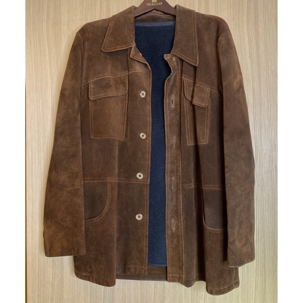 William Barry Mens 44 Suede Chore Jacket Brown Vintage 70s Field Coat Leather